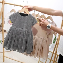 Платье принцессы с блестками для девочек; летнее праздничное вечернее платье с короткими рукавами для дня рождения; сарафан для девочек; одежда для маленьких девочек