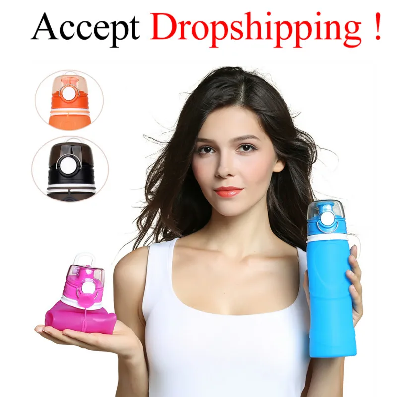 

750ml Collapsible Silicone Water Bottle Silicone Folding Kettle Outdoor Sport Water Bottle Camping Travel Running Bottle