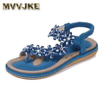 

MVVJKE Summer Rhinestone Crystal Flats Sandals Women Sandals Beach Shoes Women Ladies Comfortable Women Shoes Female