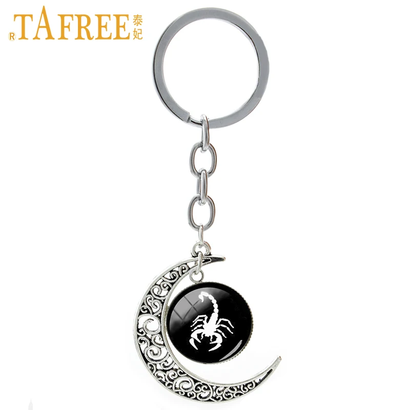 

TAFREE Vintage Scorpion keychain novelty story animal fable The Scorpion And The key ring Shark Redback Spider jewelry T400