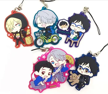 

5pcs/set YURI ON ICE Anime keychain Victor Nikiforov Katsuki JJ Otabek Yuuri Plisetsky Rubber strap/mobile phone charms