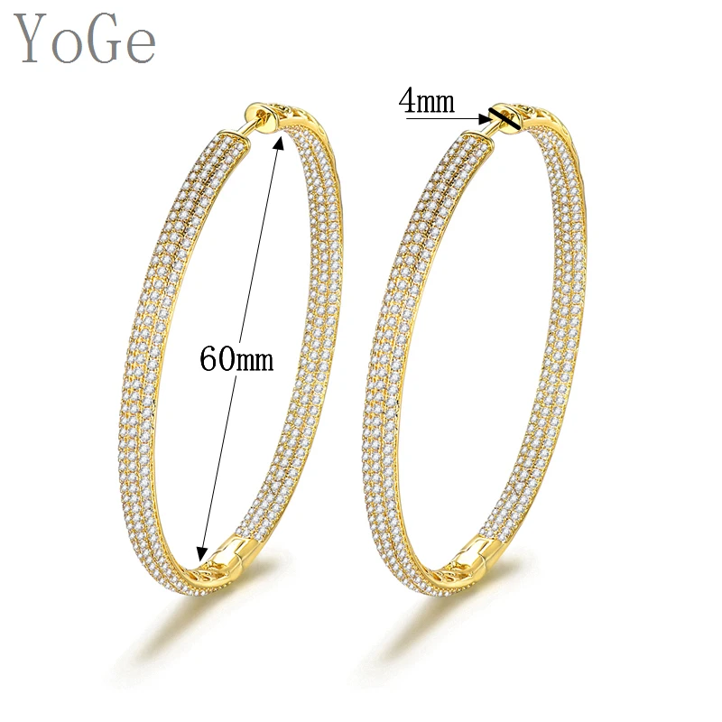 Серьги кольца YoGe E61023G с крупными фианитами 6 см|hoop earrings|earrings hoop earringsearrings women |