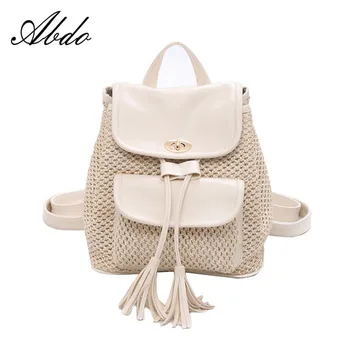 

Tassel backpack 2019 new fashion stitching woven straw shoulder bag female backpack summer youth quality backpack travel bag