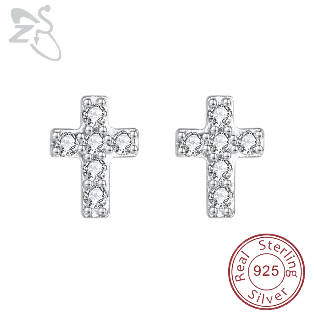 ZS Cross 925 серебряные серьги для женщин хрустальные маленькие сережки дети циркония украшение для козелка шпильки Крест Иисуса серьги серебро