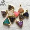 FUWO Wholesale 5Pcs Natural Druzy Titanium Connector Pendant,Golden Plated Bezel Faceted Rainbow Quartz For Jewelry Making PD242 6