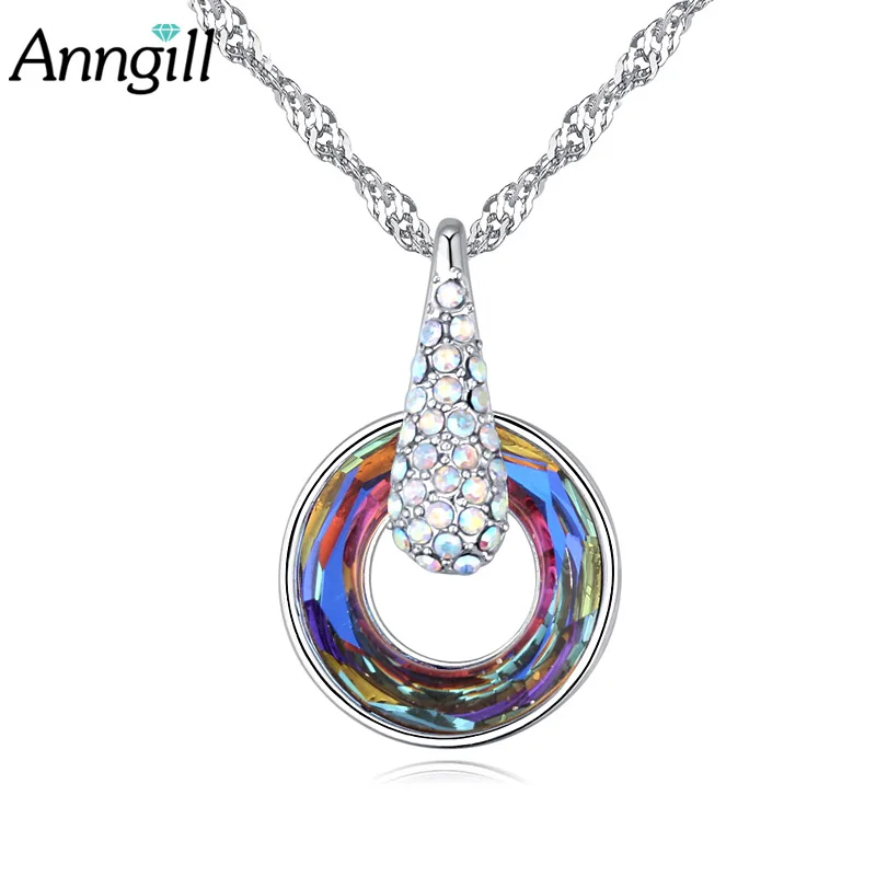 

ANNGILL New Shining Crystals from Swarovski Lucky Circle Necklaces & Pendants For Women Wedding/Party Jewelry Gift of Love