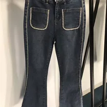 FOMOLAYIME новые джинсы женские женские весенние повседневные брюки, джинсы с яркой отделкой