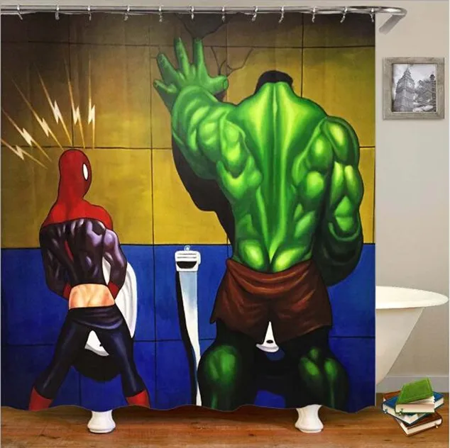 

Funny Superhero Batman Superman Bathroom Shower Curtain Novelty Joke Hulk Deadpool Bathroom Curtain Set Home Decor Kids Boy Gift