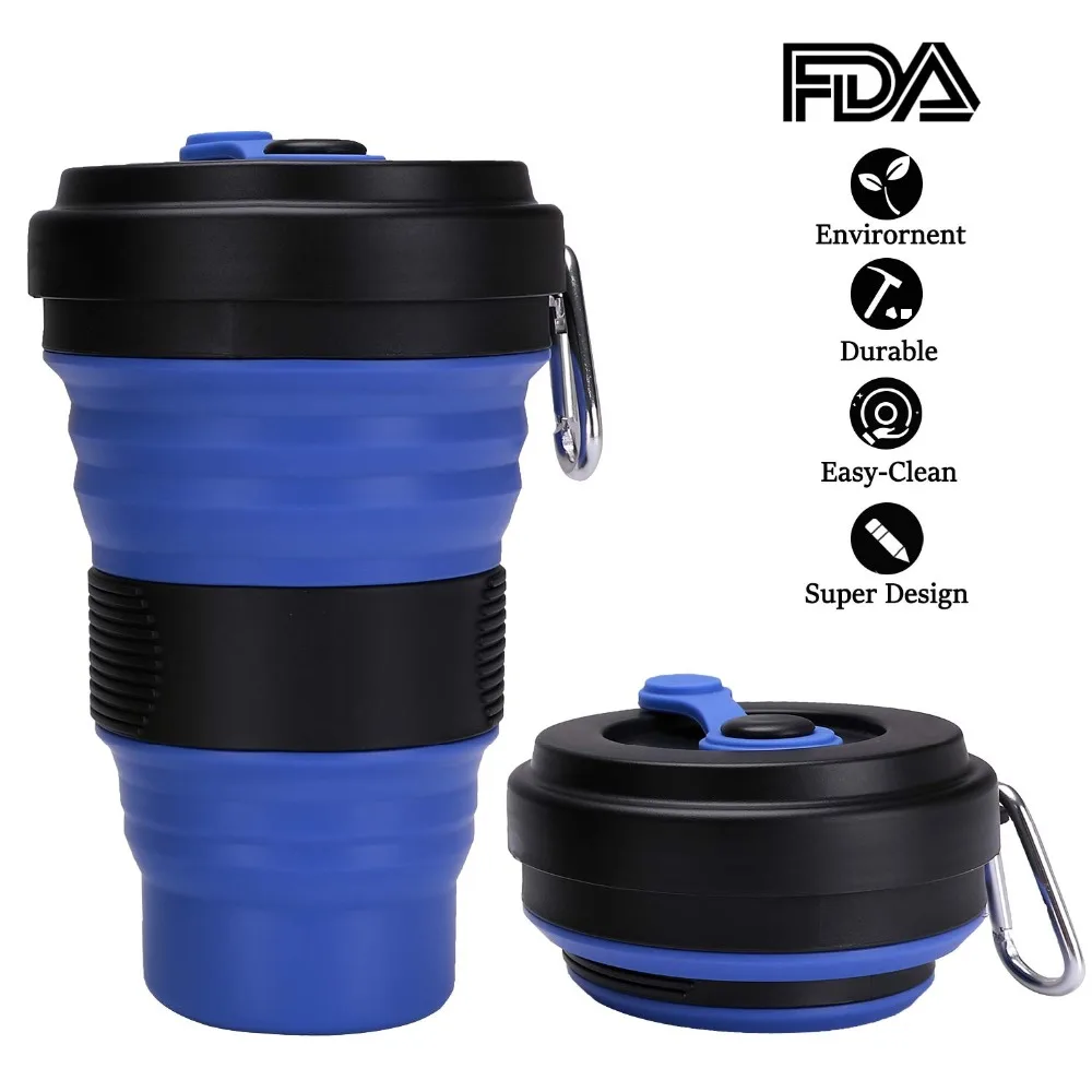 

Collapsible Silicone Cup Drinking Mug Foldable Coffee3 Adjustable Capacities BPA Free Portable Folding Cup for Travel Camping