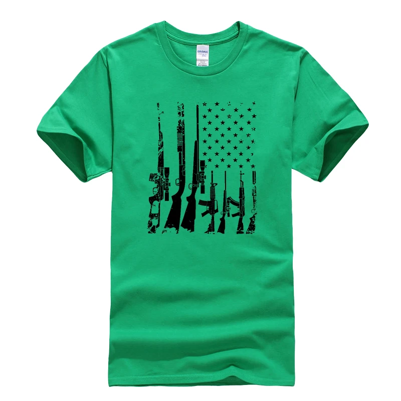 

Mens American Flag Machine Guns Printed T Shirts 2019 Summer Hot Brand Casual USA Flag T-shirt Firearms Tops Tees