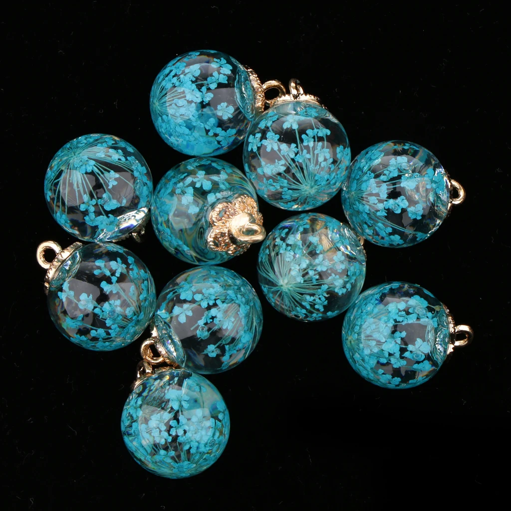 10 pcs Round Ball Dried Flower Glass Ball Flower Cap Pendant DIY Loose Beads for charm bracelet earrings necklaces