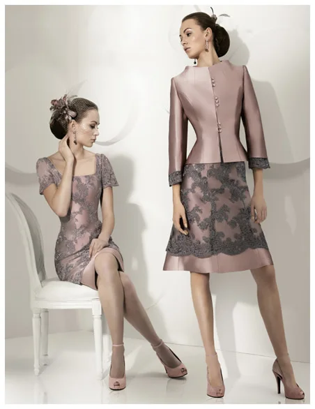 

A-Line Square Neckline Knee-Length Satin Lace Mother Of The Bride Dresses with Jacket