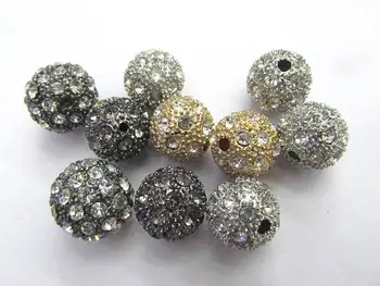 

24pcs 16mm,Micro Pave Crystal black silver gold craft Ball beads, Micro Pave Hematite Findings Charm, Round Ball Spacer