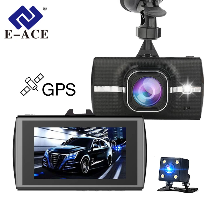 

E-ACE Car Dvr GPS Tracker Full HD 1080P Dual Camara Lens Video Recorder ADAS LDWS Night Vision 170 Degree WDR Dashcam Registrar