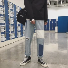 Мужские модные брендовые синие классические свободные повседневные Прямые джинсы с дырками и светильник ковбойские мешковатые байкерские джинсовые брюки размер s-xl