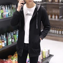 Осеннее тонкое Мужское пальто средней длины с капюшоном, верхняя одежда на молнии, полиэстер, тонкая ветровка, Мужской плащ размера плюс 5XL