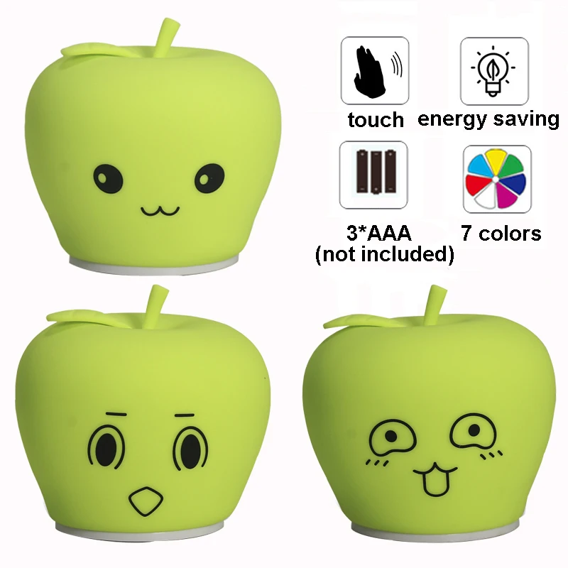 Мягкий силиконовый светодиодный ночник для яблока, фруктовый ночник, детский сенсорный датчик, контрольный ночник, детские домашние
