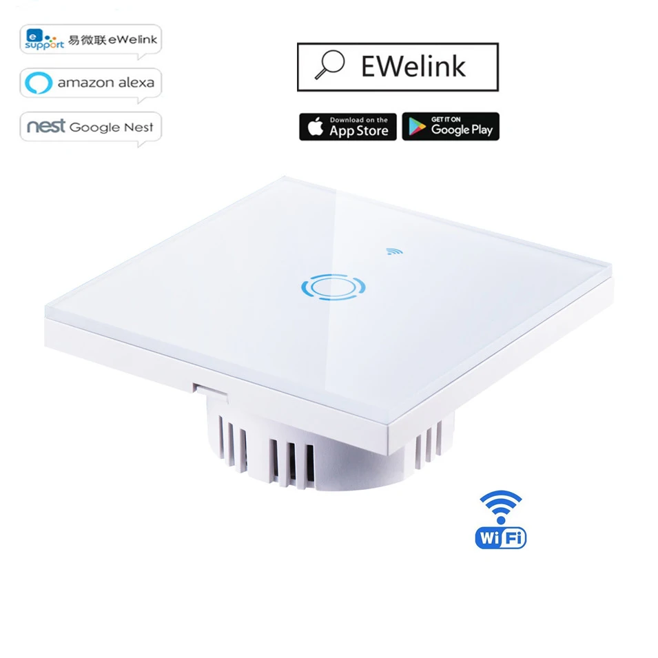 1----EU Type 1 Gang 1 Way Wifi Smart Switch via Android IOS,Wireless Control Light Touch Wall Switch for Smart Home,Work with Alexa