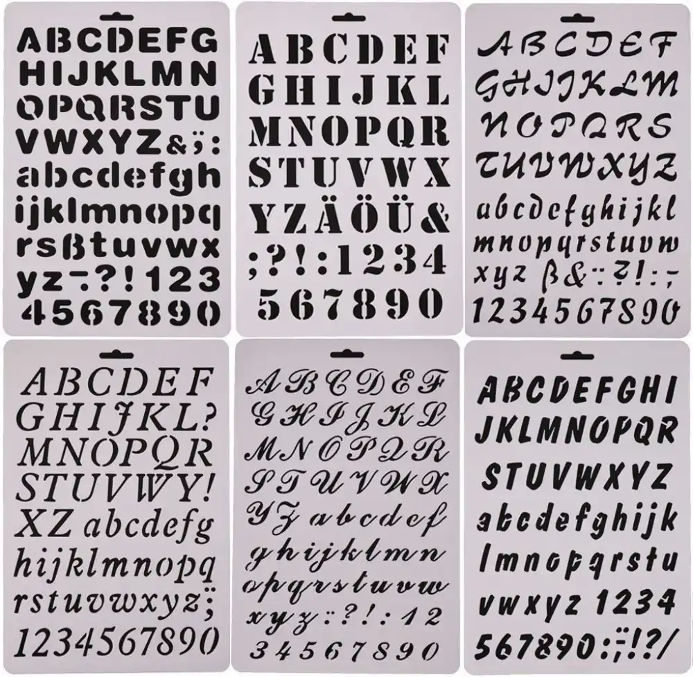 6 Adet Takim Alfabe Harf Ve Sayi Cizim Boyama Sablonlar Olcekli