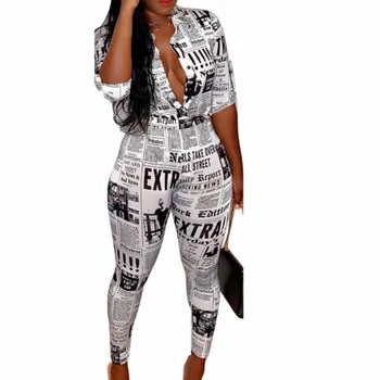 

Women 2 Piece Fashion Outfit Set Sleepwear Sytle Long Pants and Casual Blouse Tops