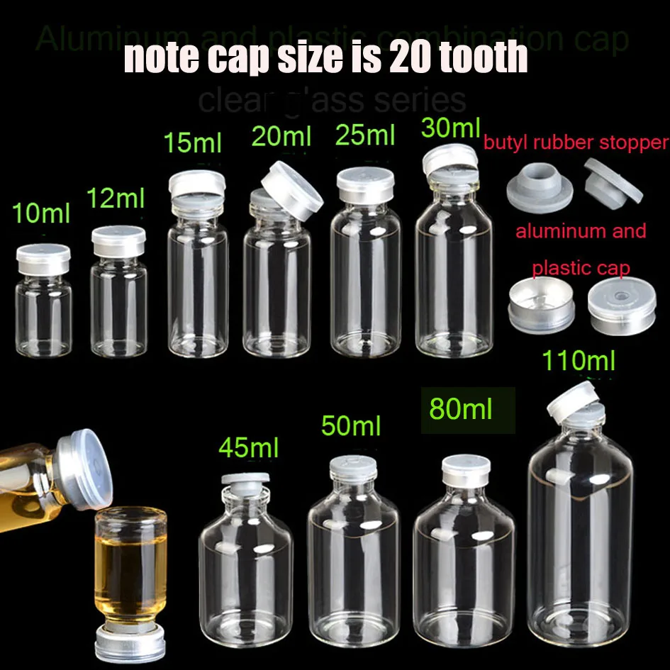 

10ml 12ml 15ml 25ml 30ml 500 set/lot 20 tooth cap Injection vials small glass medicine bottles Experimental test bottle