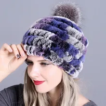 Женская Шапка-бини из меха кролика рекс на осень и зиму, теплая Женская шапка из меха лисы с помпоном, мягкая шапка для защиты ушей H7033