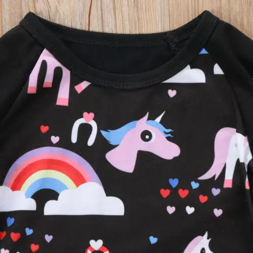 Kids Baby Girls Autumn Outfits Unicorn Tracksuit Clothes T-shirt Tops+Pants 2PCS