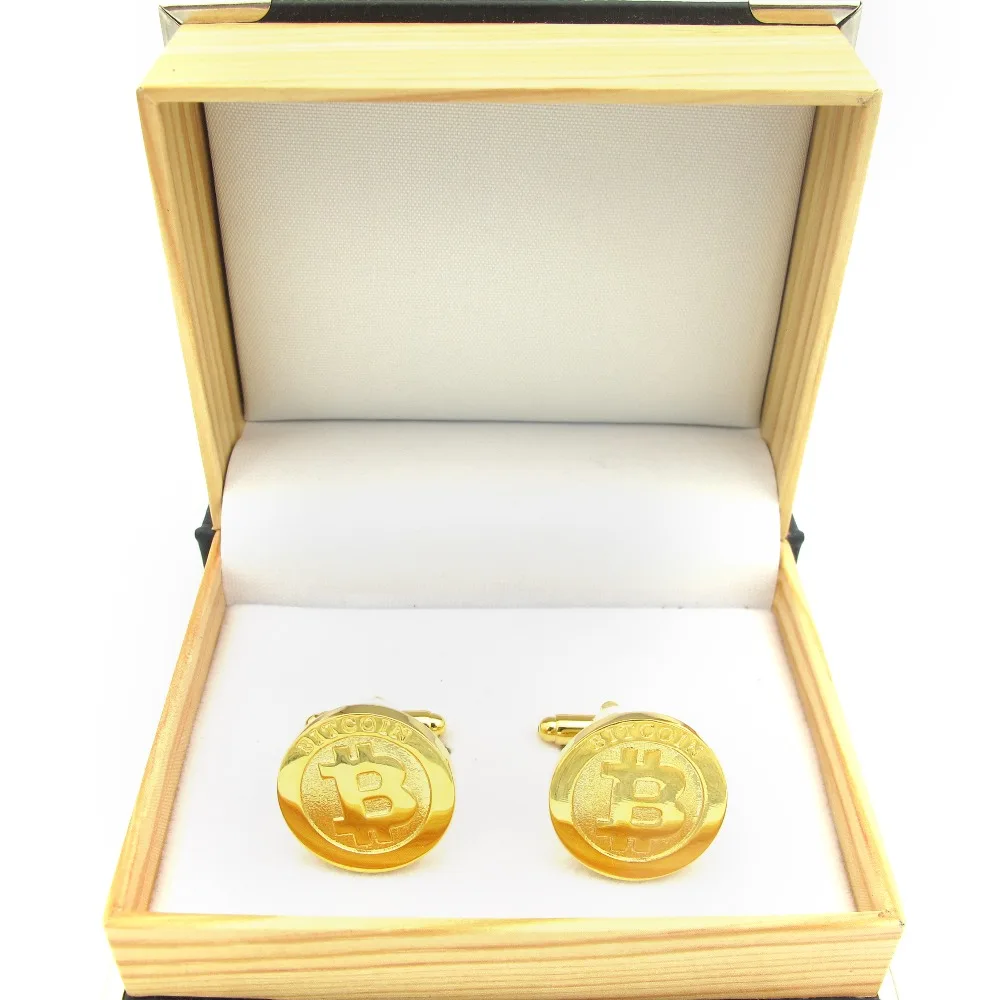 Мужские Запонки Bitcoin медный материал золотой цвет