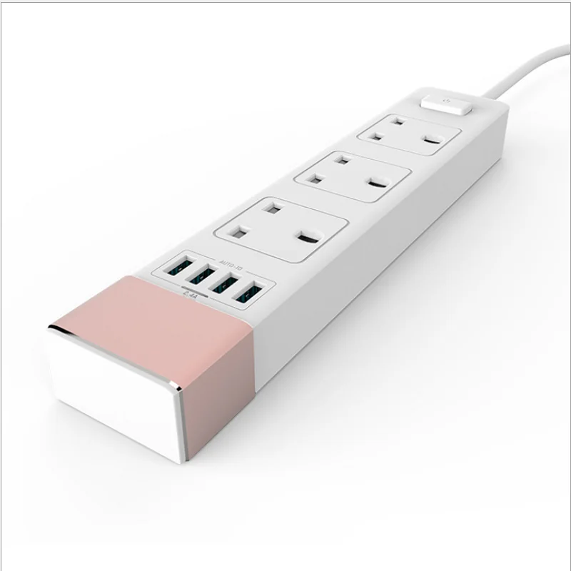 Продажа Великобритания Стандартный умная розетка переносной Путешествия Электрический удлинитель 4USB порты 3 розетки Великобритания plug мощность д...