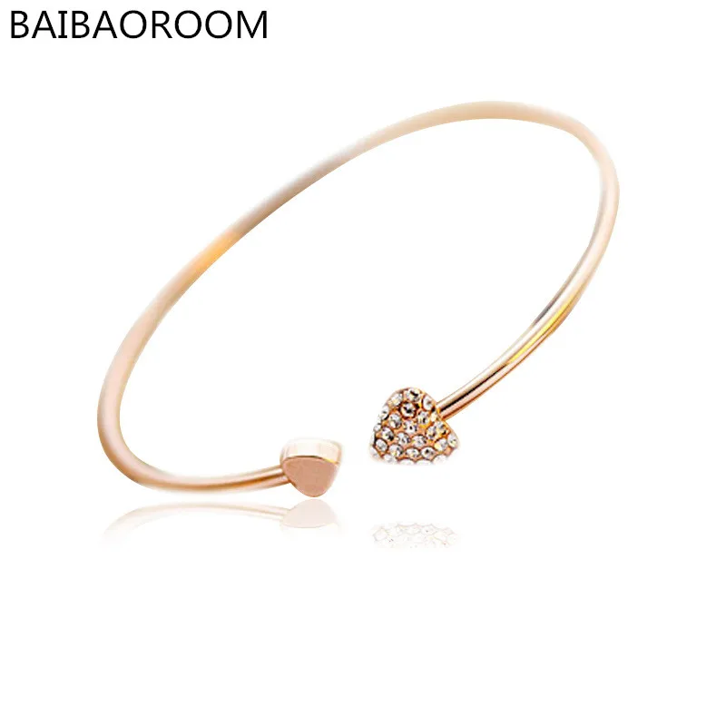 

New Heart Crystal Love Opening Gold Siliver Plated Bracelet Crystal Bracelets Bangles For Women