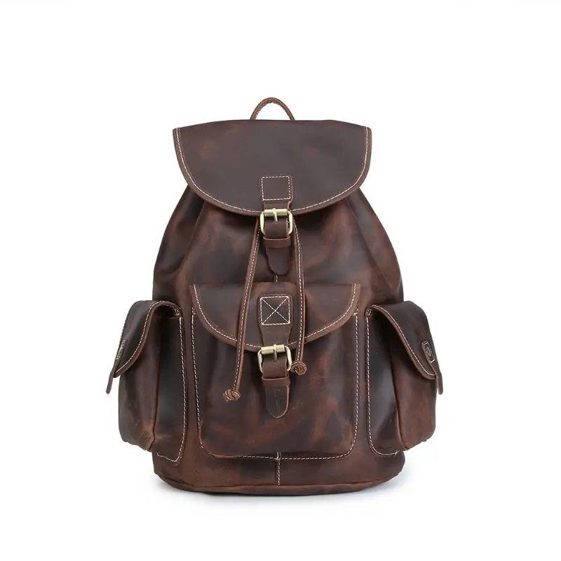 Leather Backpack Vintage Genuine Leather Travel Backpacks Rucksack School Laptop Camping Hiking Bag for College