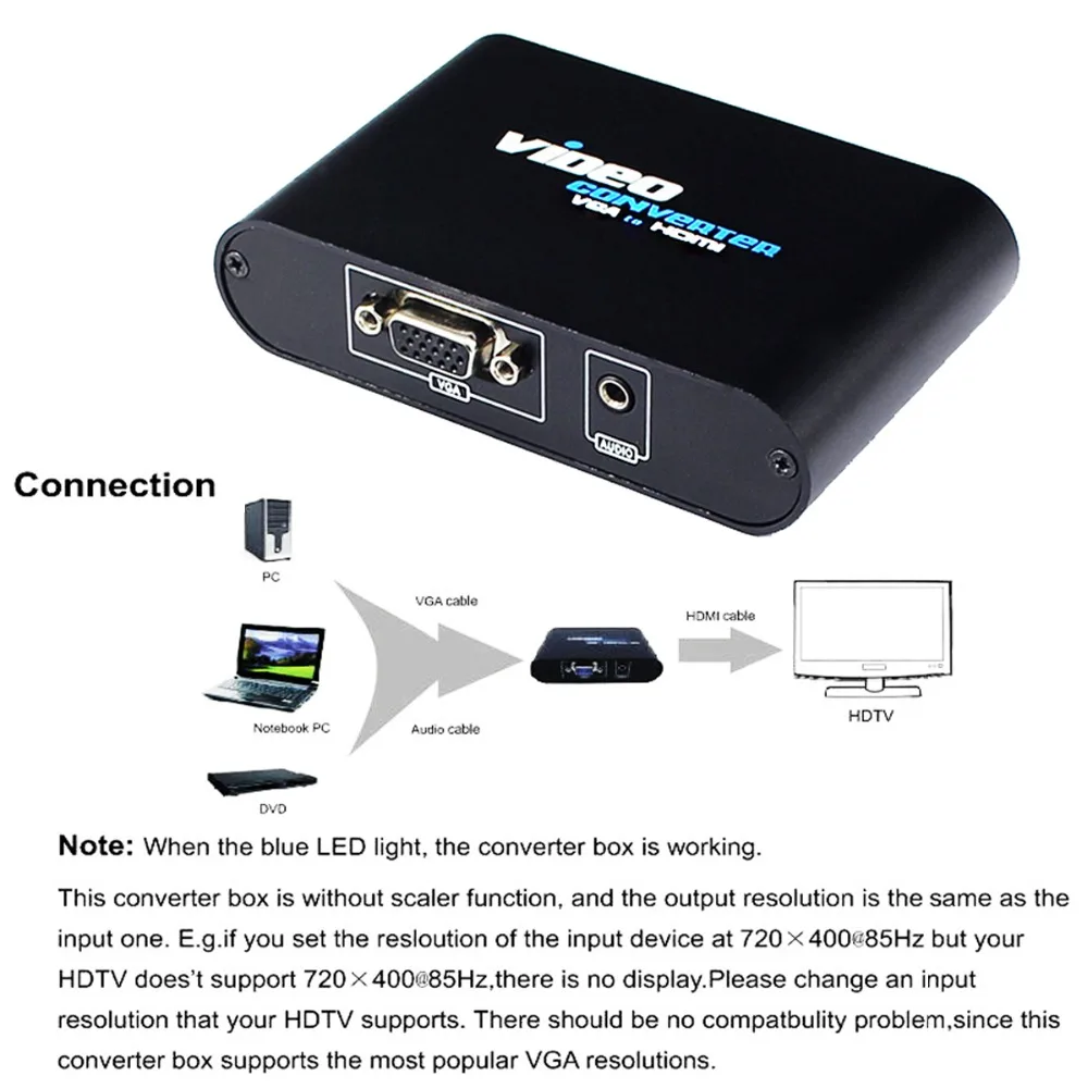 VGA+Audio 3.5mm to HDMI Converter RCA AV Composite Adapter Converter with 3.5mm Audio VGA+Audio to HDMI PC HDTV Converter Box