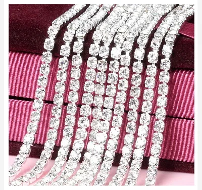 1yard/piece 30colors glass crystal Rhinestone Chain,silver bottom sew on Cup Chains For diy Garment Bags decorations White