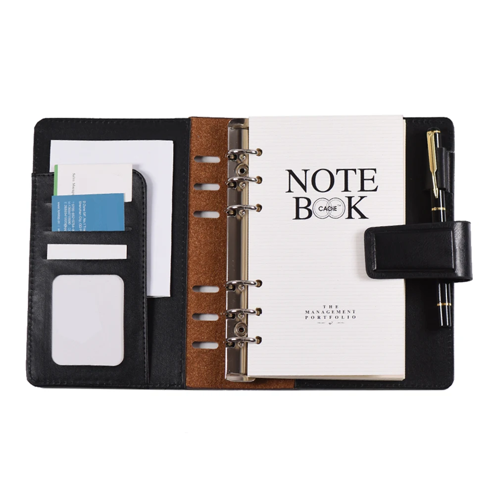 

A6 PU Notebook Loose-leaf Spiral Binder Business Planner Vintage Office Stationery w/ Card Photo Slot Pen Holder Magnetic