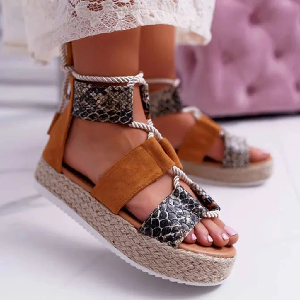 SAGACE; женские босоножки; летняя удобная модная обувь на танкетке с открытым носком, на толстой подошве, со змеиным принтом; мягкая обувь в римском стиле; May24