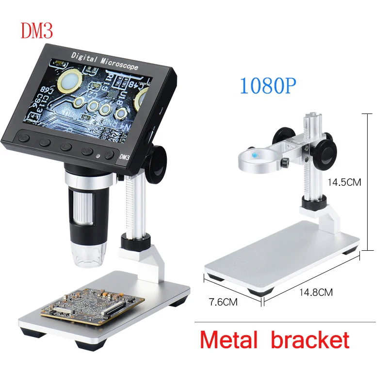 1000x2,0 Мп цифровой электронный микроскоп 4," ЖК-дисплей Дисплей VGA микроскоп с 8 светодиодный подставка для материнская плата(PCB), ремонт - Цвет: DM3 1080p