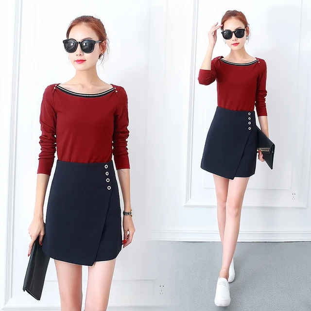 Best Price Korean Fashion Women O Neck Blouse & Skirts Clothing Set Autumn Outfit New A Word Skirt Two-Piece Suit Women Vestidos Clothes