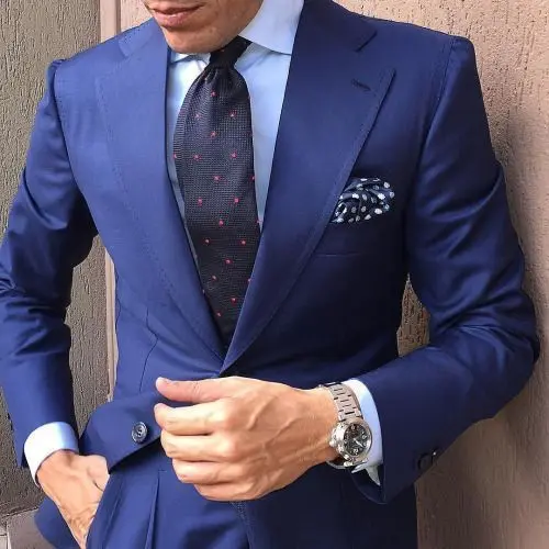 

4Pieces(Jacket+Pant+Tie+Handkerchief) Bule Notch Lapel Two Buttons Fashion Men Suits Formal Office Business Terno Bespoke Suit
