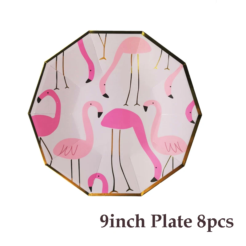 8 шт Единорог вечерние одноразовые посуда бумага с Фламинго тарелки Свадьба пикника день рождения тарелка, украшение Поставки - Цвет: 8pcs Flamingo