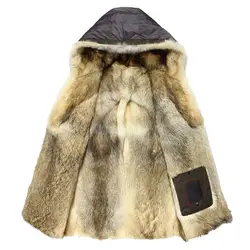 Роскошные меха волка для мужчин толстые Куртки длинные пальто Модные Дизайнерские теплые дизайнерские зимние теплые роскошные куртки с