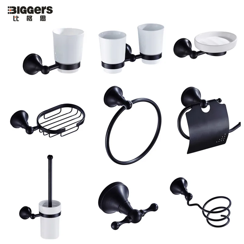 

Free shipping,Luxury Black bronze copper bathroom accessories set Europe style bathroom hardware towel ring paper holder 9100