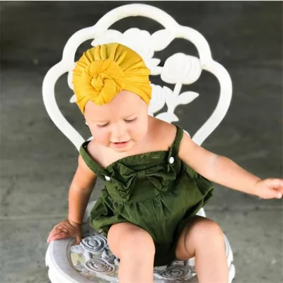 Шапка для мамы и ребенка, повязка на голову, чалма-пончик, Спортивная одноцветная шапка для йоги, хлопковые милые шапки для новорожденных, индийский узел