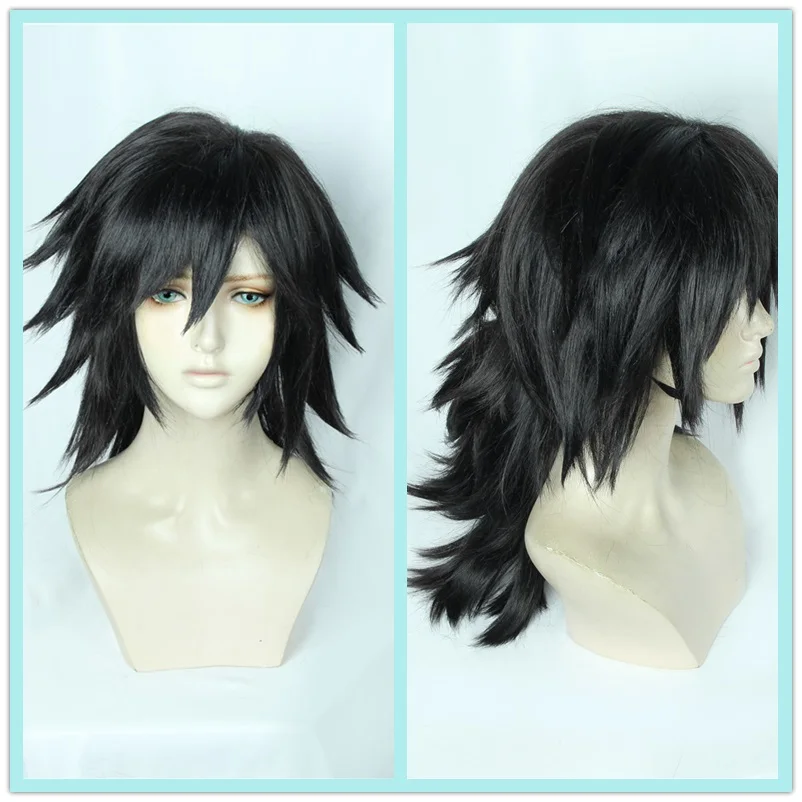 

Anime Demon Slayer: Kimetsu no Yaiba Tomioka Giyuu Cosplay Wig Halloween Anime Short Big Haired Synthetic Hair Wigs +Cap+Track