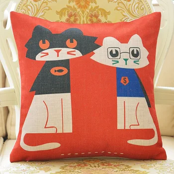 

Custom Made Cushion Cover Pillow Case Seat Lumbar Envelop for Sofa Linen Cotton 45*45cm 55*55cm Couple Cat Red