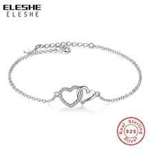 ELESHE, модные браслеты и браслеты, свадебные браслеты с кристаллами для женщин, роскошный 925 пробы серебряный браслет с сердцем, ювелирное изделие