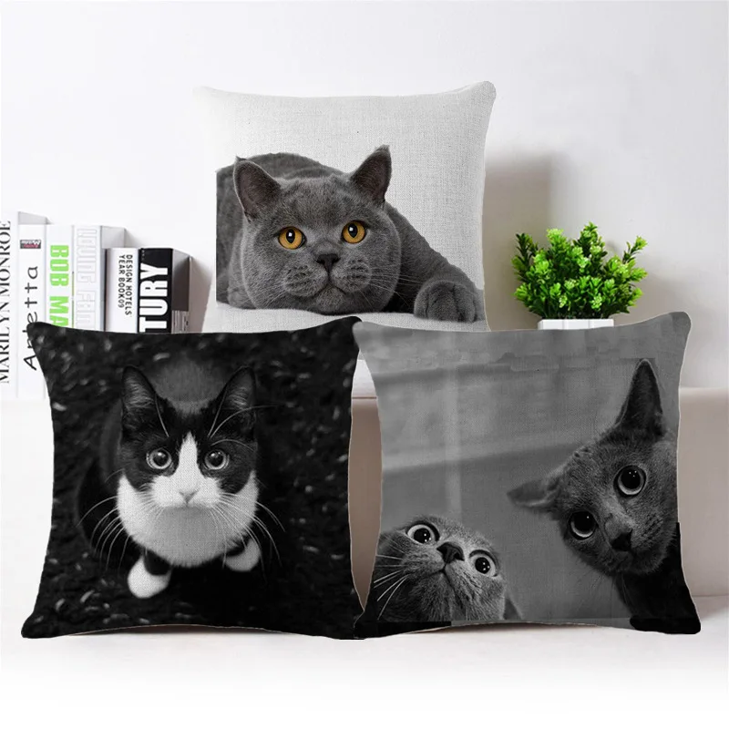 DOSOMA Animal Cushion Square Cat Cartoon Throw Pillow Car Sofa Home Decorative Cotton Linen Pillowcase 45*45cm Decor | Дом и сад