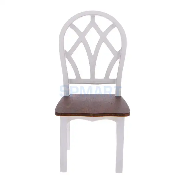 Cheap Dollhouse Miniature Kitchen Dining Room Furniture White Wooden Side Chair with Brown Seat 1:12 Scale Cheap Dollhouse Miniature Kitchen Dining Room Furniture White Wooden Side Chair with Brown Seat 1:12 Scale