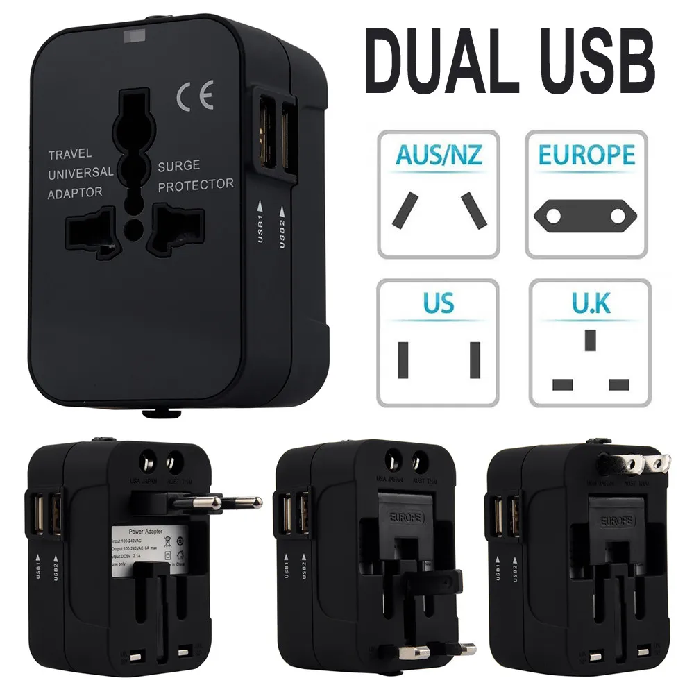 

Wall Plug Power World Universal Travel Adapter With Dual USB Convertor Wall Plug Power