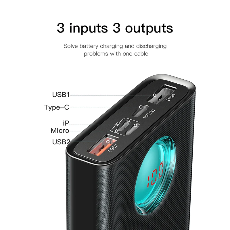 Внешний аккумулятор Baseus с быстрой зарядкой 20000 мАч быстрая Type C PD+3.0 USB портативное