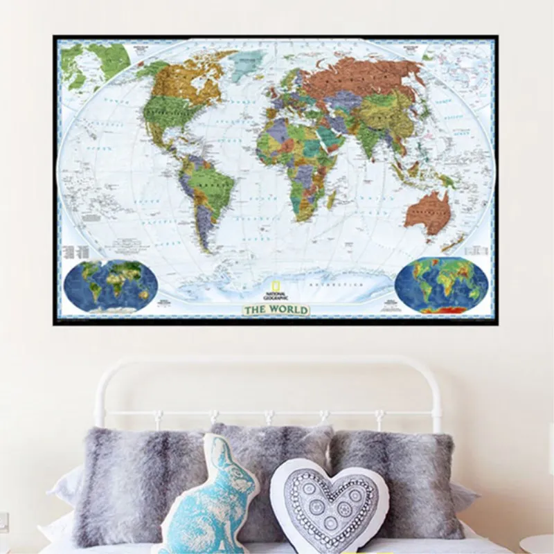 

1 PCS/Set Large World Map Art Posters Paintings Print On Canvas HD Abstract World Map Canvas Painting Office Wall Art Home Decor